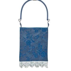 NWOT Bridgerton Blue Silk Brocade Bag with Beaded Fringe